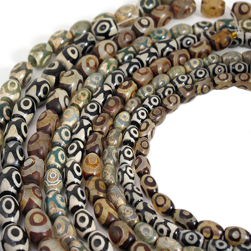 5Pcs Natural Stone Beads Vintage 3 Eyes DZI Agates Oval Loose Spacer Beads for Jewelry Making DIY Bracelet Necklace Accessories