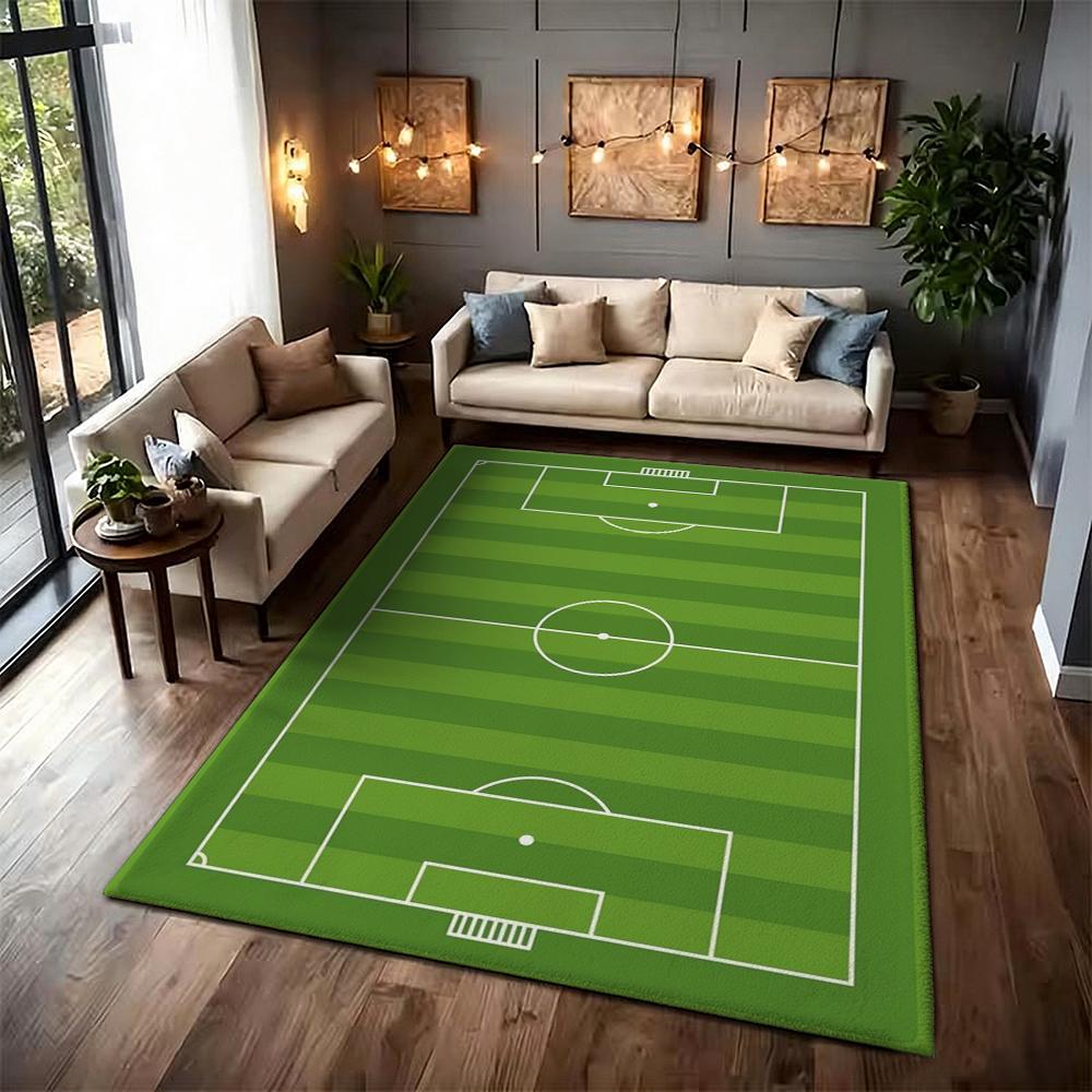 Green Soccer Field Indoor Rug Soft Nonslip Carpet For Living Room Play Area Hallway Home Party Decor Valentine'S Day Gift