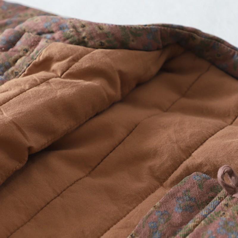 Autumn Winter Women's Cotton Quilted Coats Women Vintage Style Floral Print Female Thick Padded Jackets