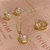 Vintage Faux Pearl Jewelry Set: Elegant Round Ring, Earrings & Necklace