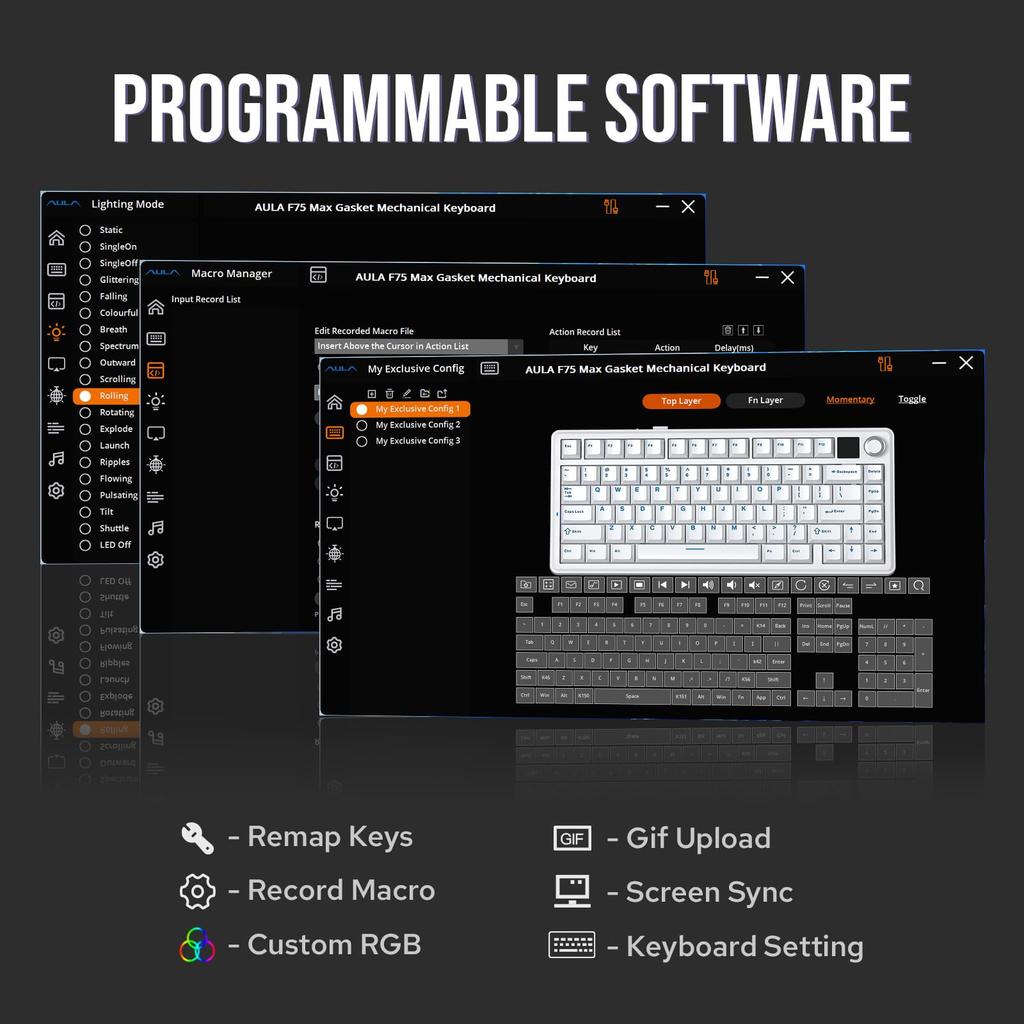 EPOMAKER X AULA F75 MAX Wireless Gaming Keyboard with TFT Creamy for and Technical Standards Approved Tri-Mode Screen, Hot-Swappable Knobs,