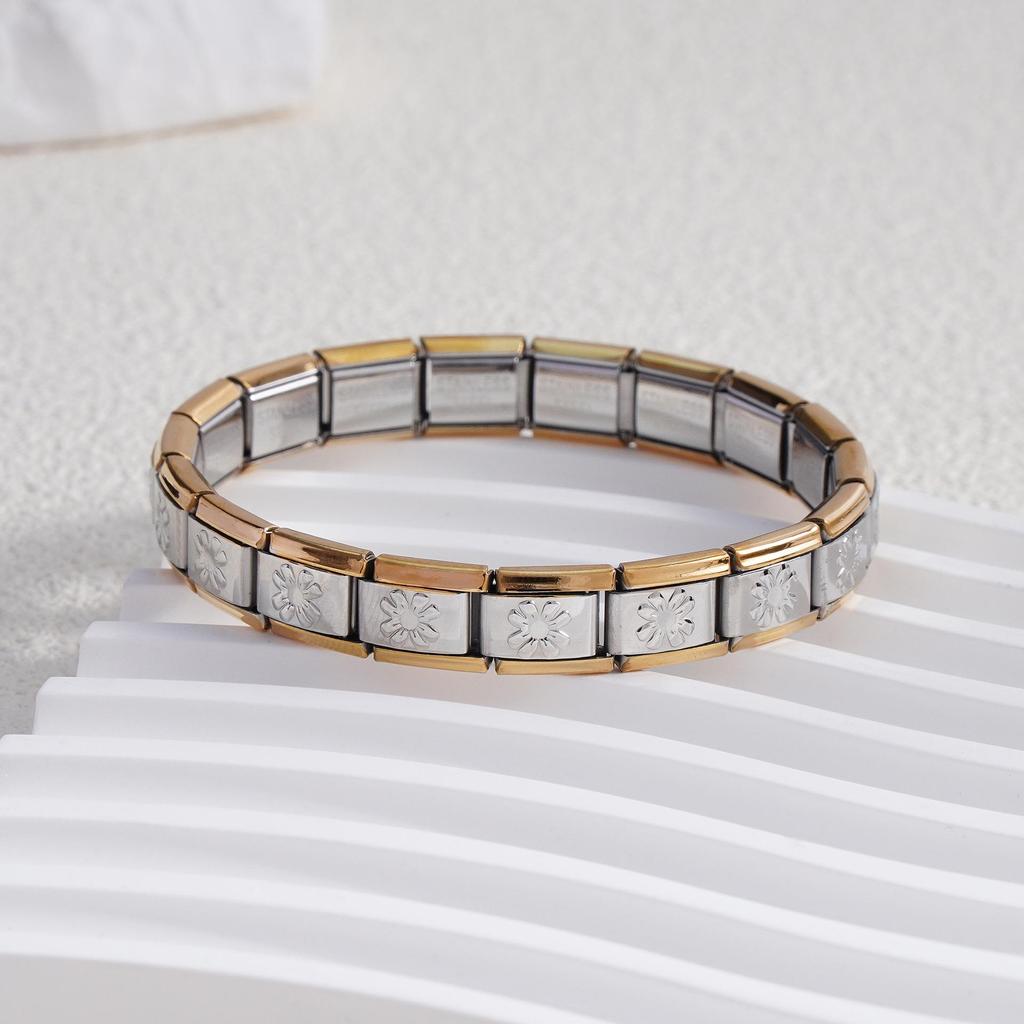 Italian Stainless Steel Love Heart & Star Modular Bracelet - Detachable Elastic Watch Band, European & American Fashion.