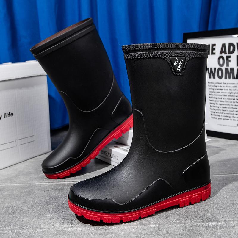 Men's Medium Tube Rain Shoes Non-slip and Waterproof Fashion Rain Boots Fleece Thermal Rubber Shoes Kitchen Medium Tube Water Shoe Cover Shoes Fashion