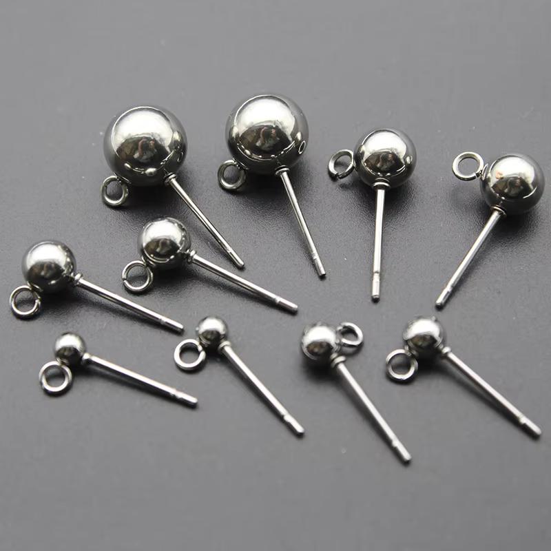 20 Stück/Los Edelstahl 3 4 5 6 8mm Kugel Ohrstecker Ohrstecker Stifte mit offenen Ringen Für DIY Schmuckherstellung Zubehör