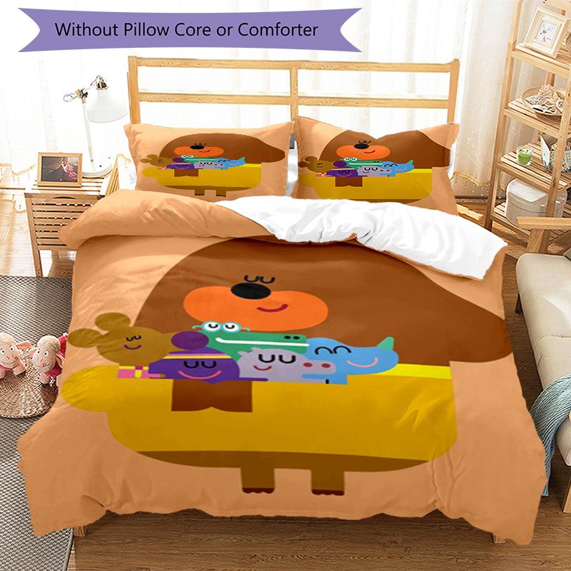 3pcs Hey Duggee Bedding Set Duvet Cover Closure Includes 1 Duvet Cover & 2 Pillowcases, Soft and Comfortable for All Seasons.
