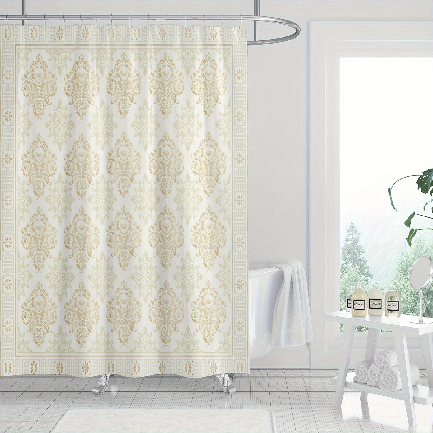 

Polyester Shower Curtain, Modern Geometric Floral Print, Golden & Beige, Machine Washable, All-Season Elegant Design W60H190(CM)-1 Pcs
