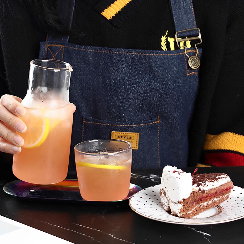 Glass Water Pitcher Set with Cup 500ML/600ML Heat Resistant V-Shaped Mouth for Bathroom Bedside Water Carafe for Office