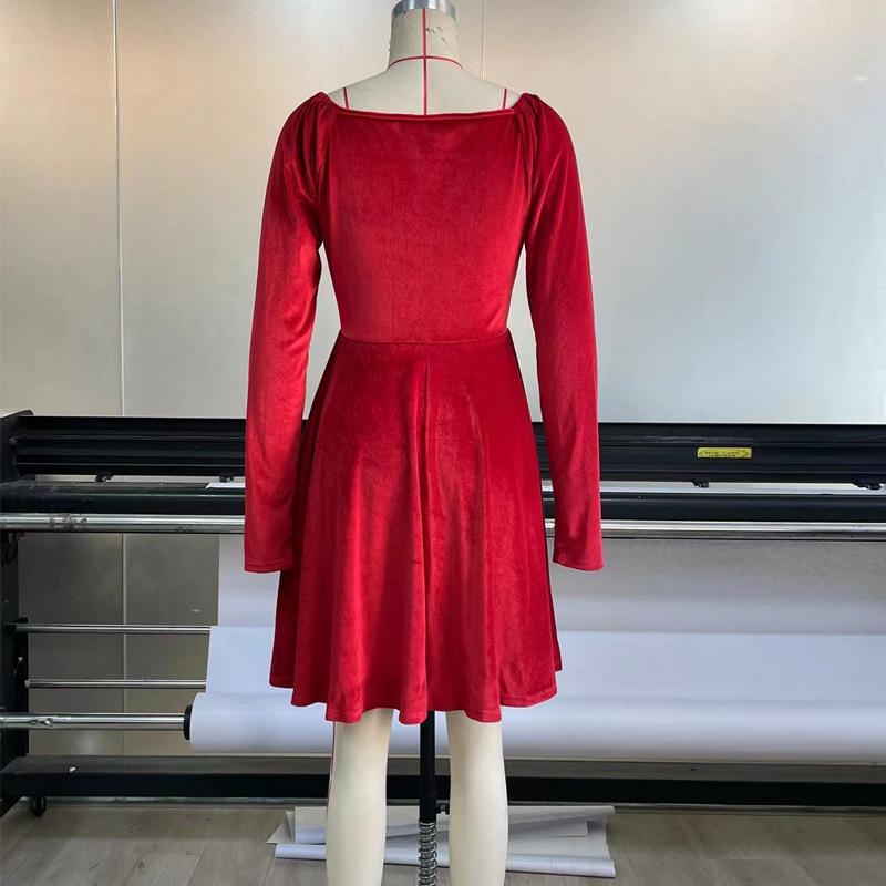 2026 New Women's Velvet Bodycon Dress, V-Neck Long Sleeve Short Cocktail Dress with Waist Cinching, Sexy Holiday & Party Velvet Gown