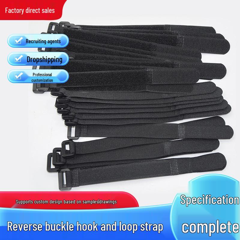 Black Multi-Spec Non-Slip Magic Tape Cable Ties - Data Cable Organizer with Buckle