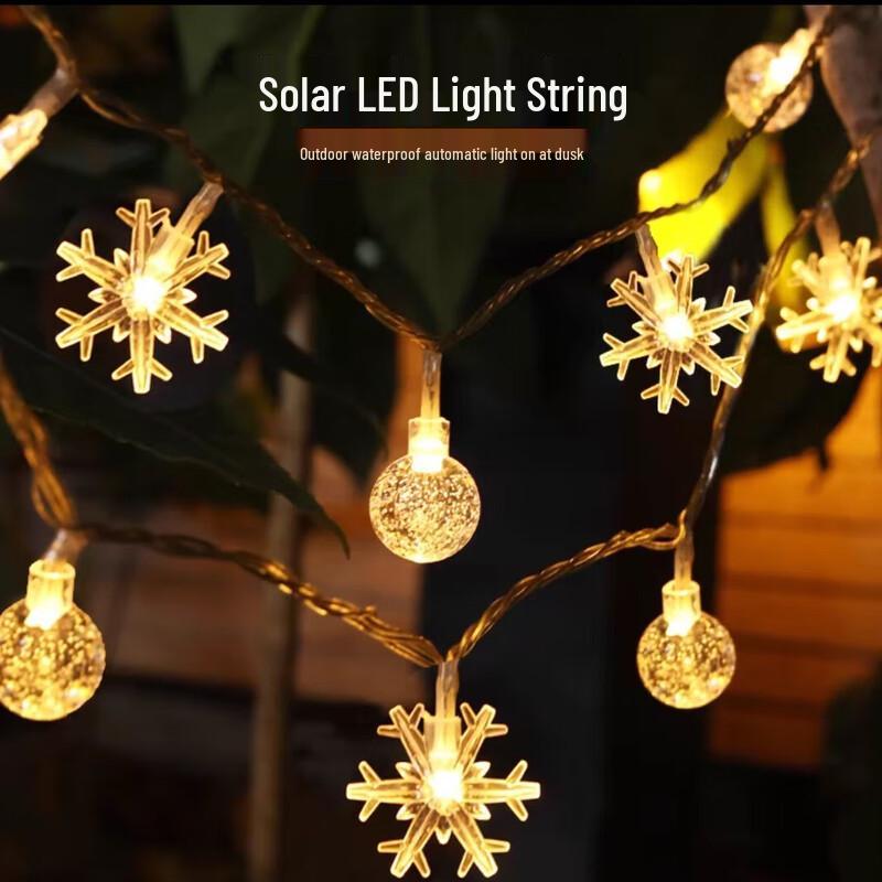 Outdoor Solar Festival String Lights with Crystal Ball & Snowflake