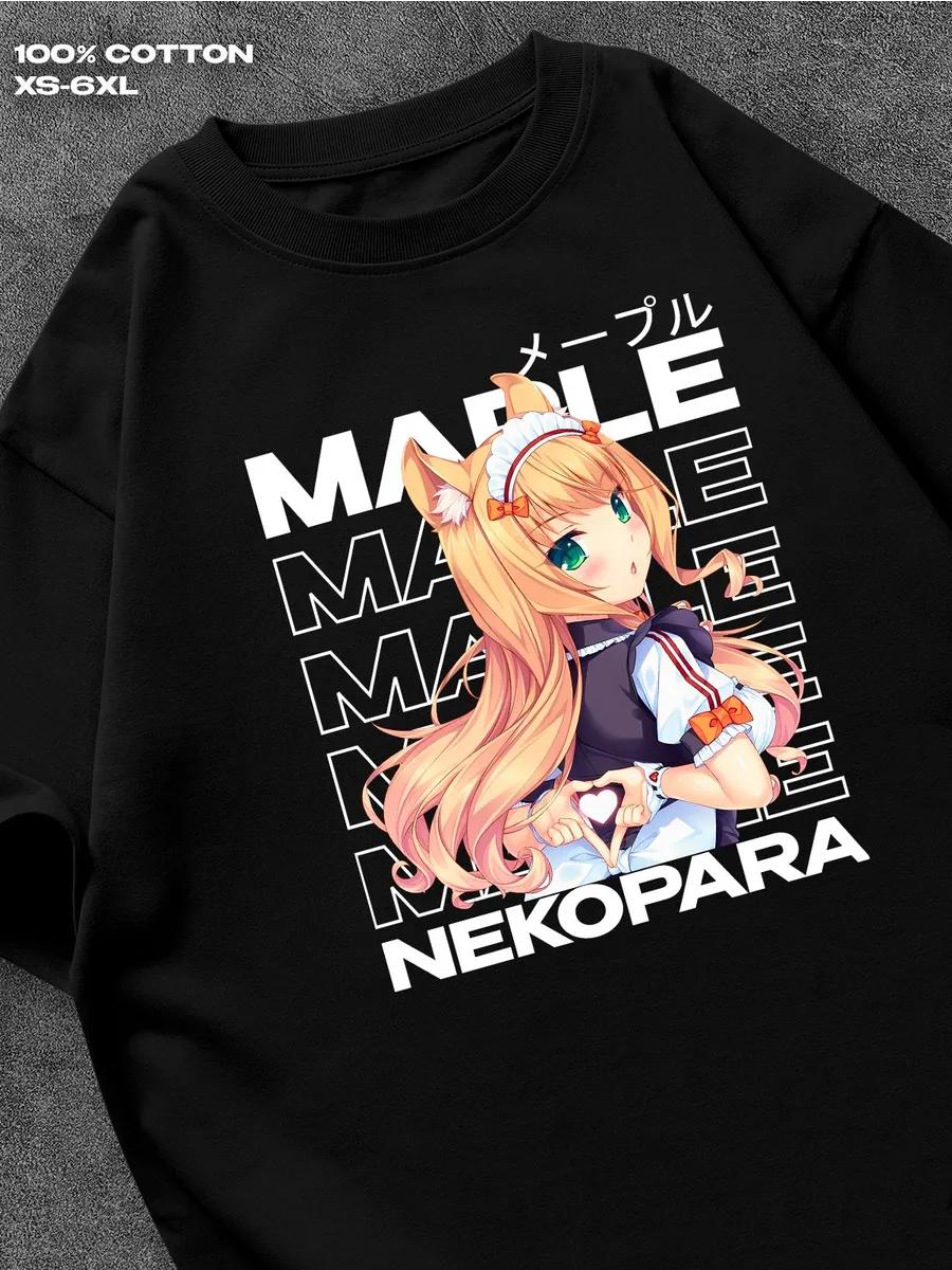 

Nekopara Клен черная футболка Мужская футболка Женские футболки с принтом букв Короткий рукав Футболка Повседневная уличная футболка Топ XXXXL