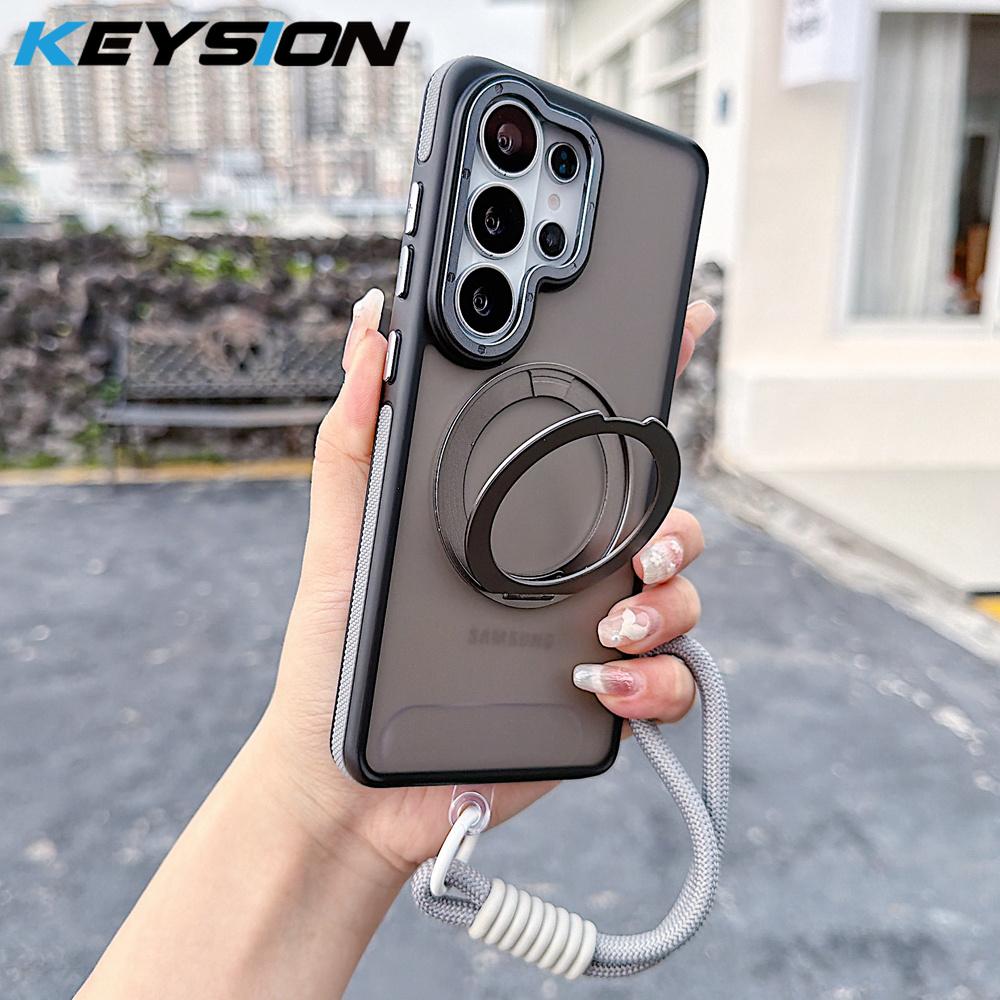 KEYSION Samsung Galaxy S25 S26 Ultra 5G S26+ için 360° Halka Tutuculu Manyetik Telefon Kılıfı Mat Yarı Saydam Askılı Darbeye Dayanıklı Kılıf