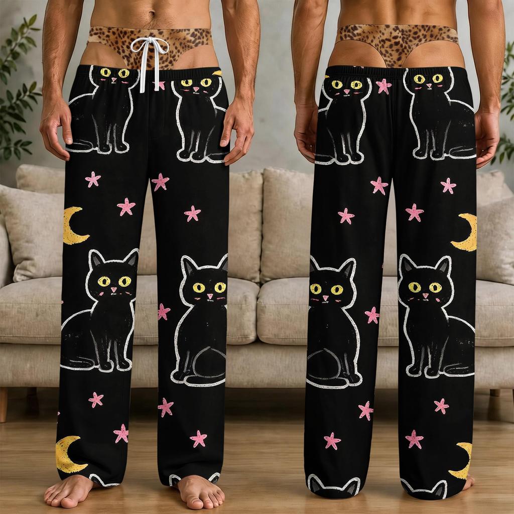 Men's Funny Halloween Print Pajama Pants with Pockets, Quirky Sleep Pants for Home