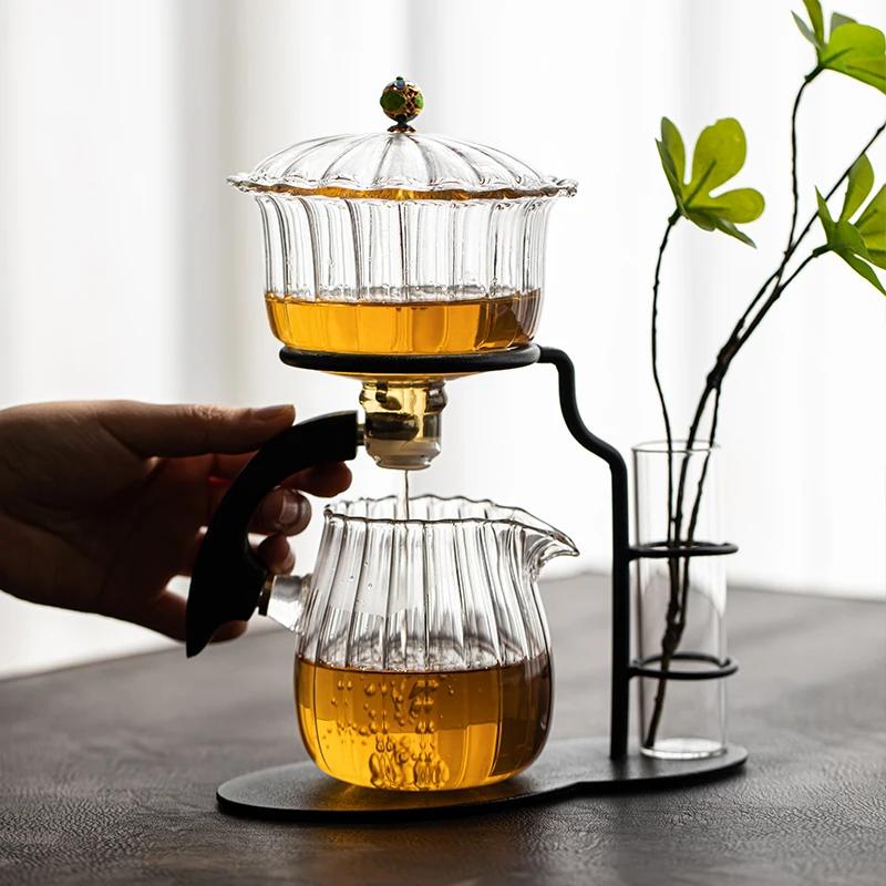 Creative Flower Arrangement Teapot Glass Lazy Automatic Tea Making Household Pu'er Scented Kung Fu tea Tea Set Infuser Drinking