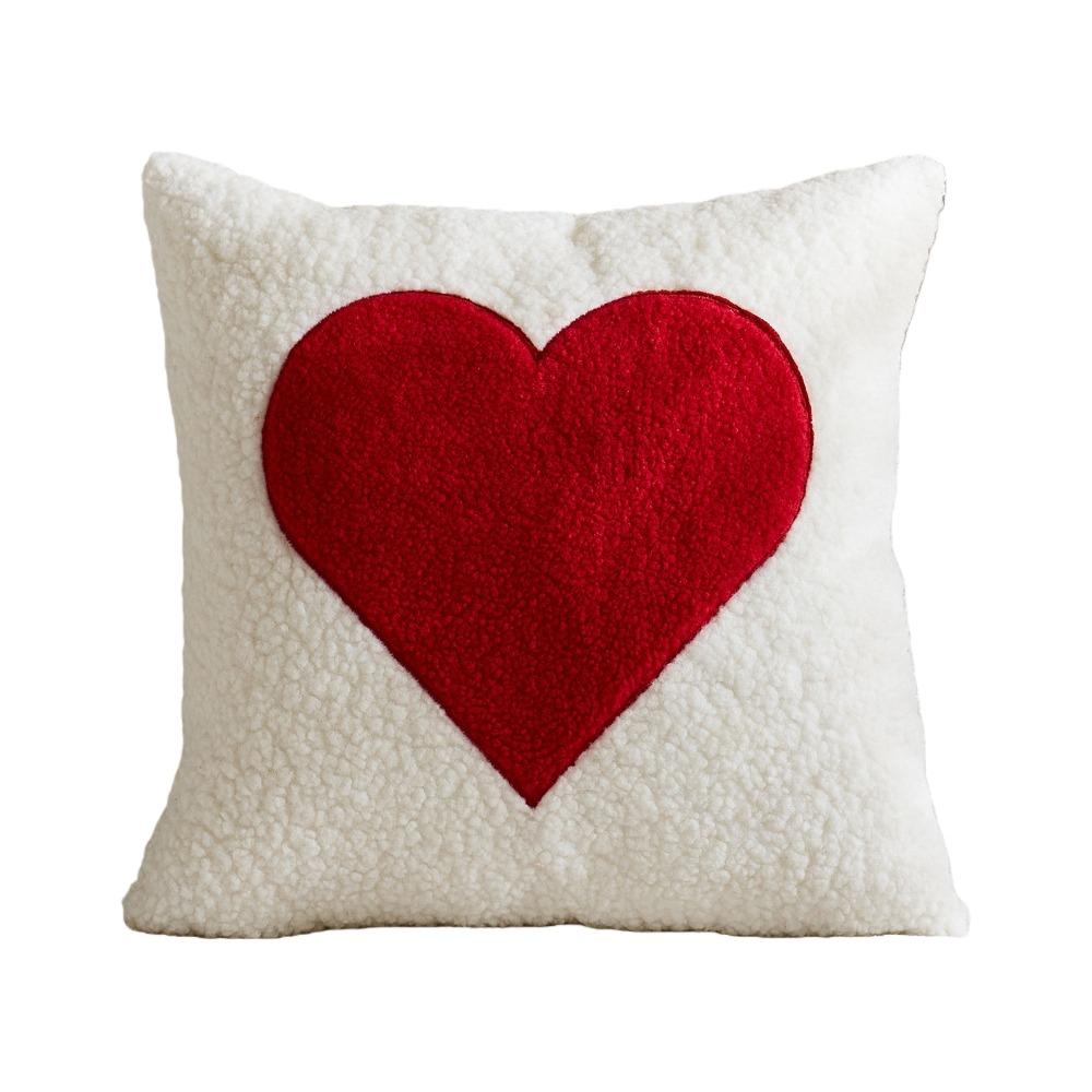 

Embroidery Valentine Heart Pattern Pillowcase Soft Tufted Cushion Case Plush Cushion Cover Wedding Red Heart 45cm