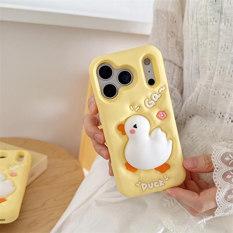 Cute Cartoon Duck Silicone Phone Case For iPhone 17 16 15 14 13 12 Pro Max Squishy Squeeze Slow Rising Fidget Shockproof Cover