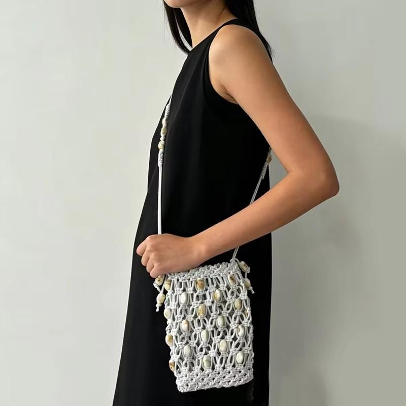 Yogodlns Modna torebka na telefon crossbody z wycięciami Ręcznie robiona Wszechstronna torebka z koralikami Codzienna Lekka torba na ramię dla kobiet