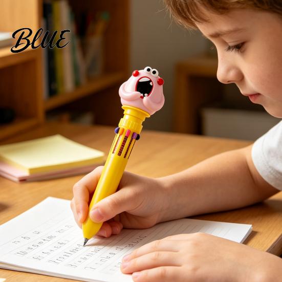 Ten Color Pens for Journaling 10 in 1 Cartoon Ballpoint Pen Multicolor Press Retractable Pens Colorful Ink Notes Smooth Writing Stationery Supplies