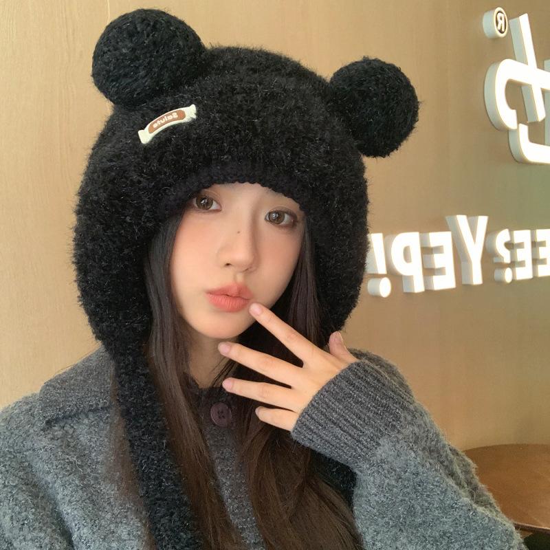 Cute Bear Hat Women's Ear Hat Sweet Knitted Fluffy Hat Fashion Hat