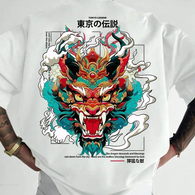 Unisexs Oversized Cotton TShirt Japanese Dragon Print Tokyo Legend Streetwear Hip Hop Short Sleeve Crew Neck Casual Tee for Unisex