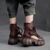 Johnature Retro Hollow-out Peep Toe Roman Sandals Fashionable Front Lace Up Women's Platform Shoes