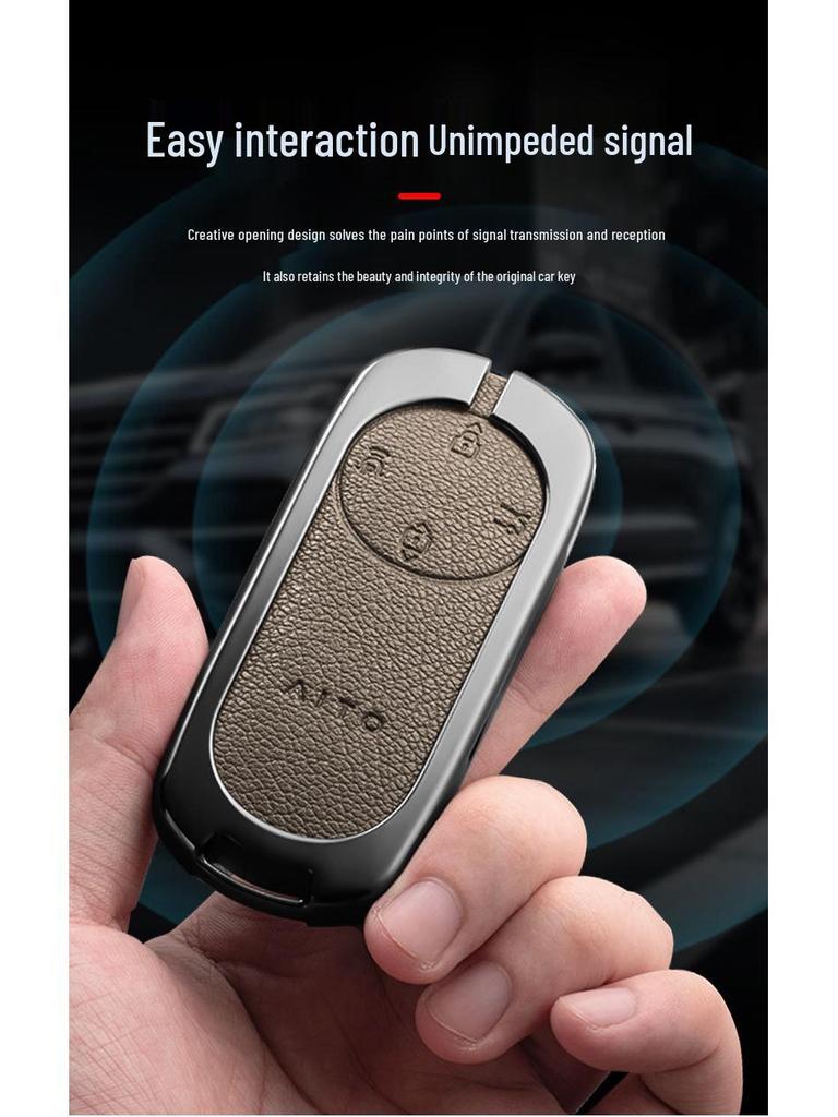 Huawei AITO M7/M5/M5ev Key Case: Genuine Leather Full-Coverage Key Shell & Buckle