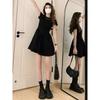 Romantic retro black simple short-sleeved dress for women's new summer small people to wear short skirts