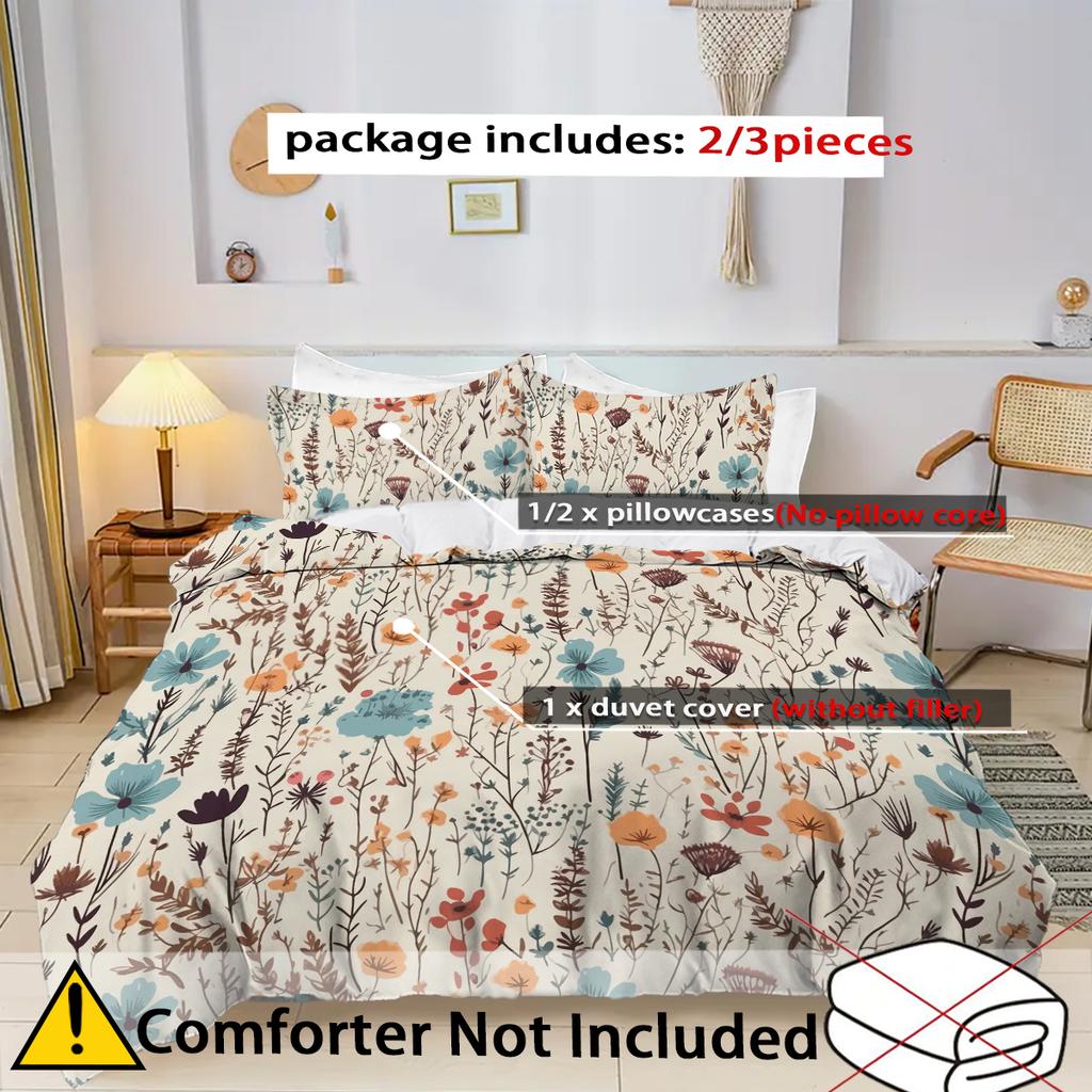 Flower and flower pattern 3D printed bedding set, colorful style down duvet cover set, soft and comfortable home luxury duvet co