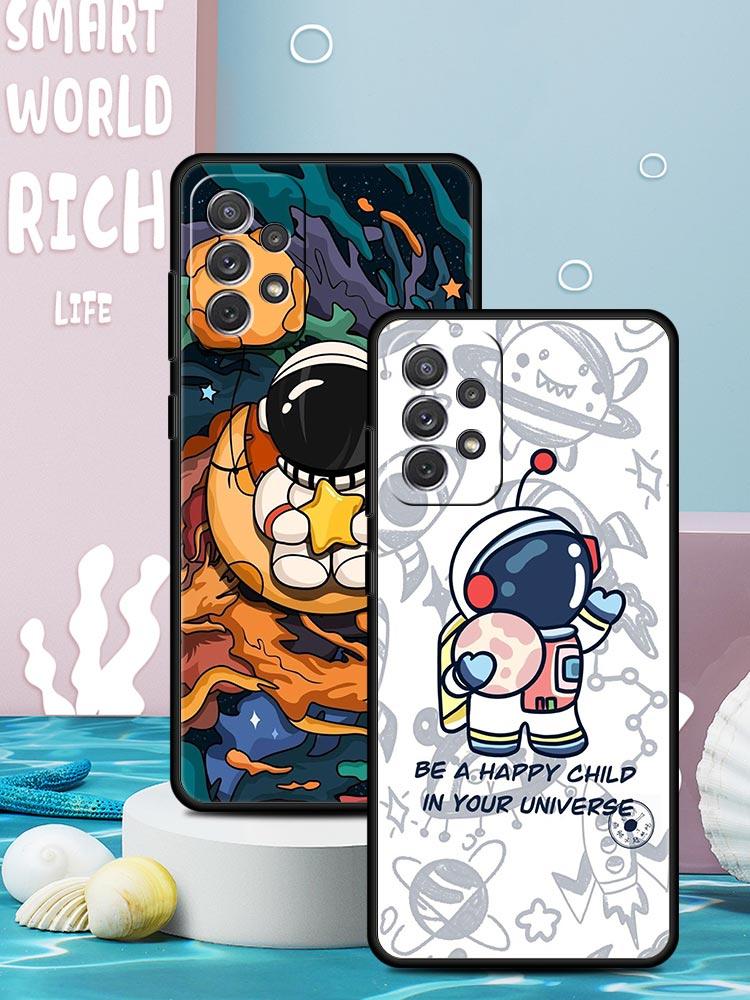 Cartoon Cute Cosmonaut Phone Case for Samsung Galaxy A55 A35 A15 A14 A13 A25 A54 A51 A71 A72 A73 A32 A52 A41 5G Soft TPU Shell
