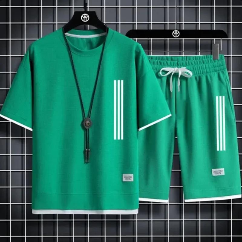 Adida Chándales de Hombre Nuevo Trajes de 2 Piezas de Manga Corta Camiseta Estampada + Pantalones de Chándal Conjuntos Ropa Deportiva Casual de Verano para Estudiantes