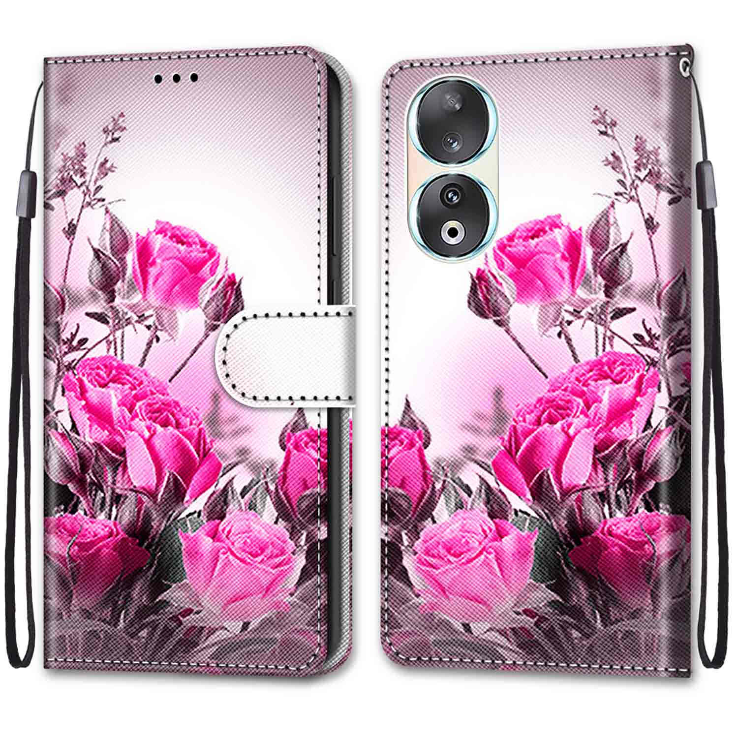 

Модный расписной узорный чехол-книжка с ремешком для iPhone Samsung Huawei Honor Xiaomi Redmi OPPO Realme Moto Asus iPhone 15 Plus