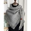 Korean-Inspired Tassel Triangle Shawl: Women's Autumn/Winter Solid Color, Versatile, Cozy Scarf.