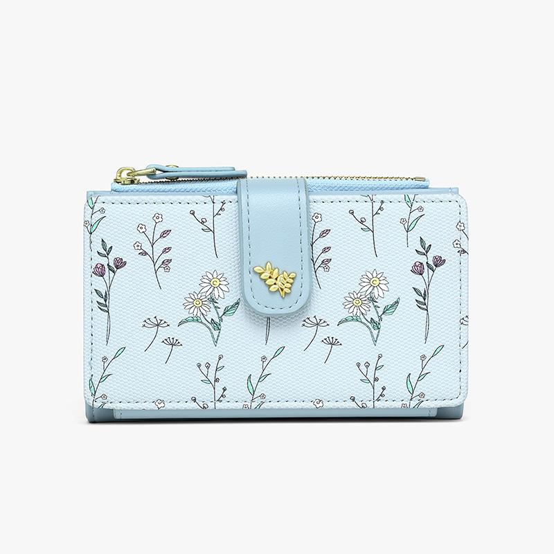New Women's Wallet Multi-card Original Three-fold Wallet Women's Spring and Summer Versatile Pu Flower and Grass Wallet Women's High-end Sense
