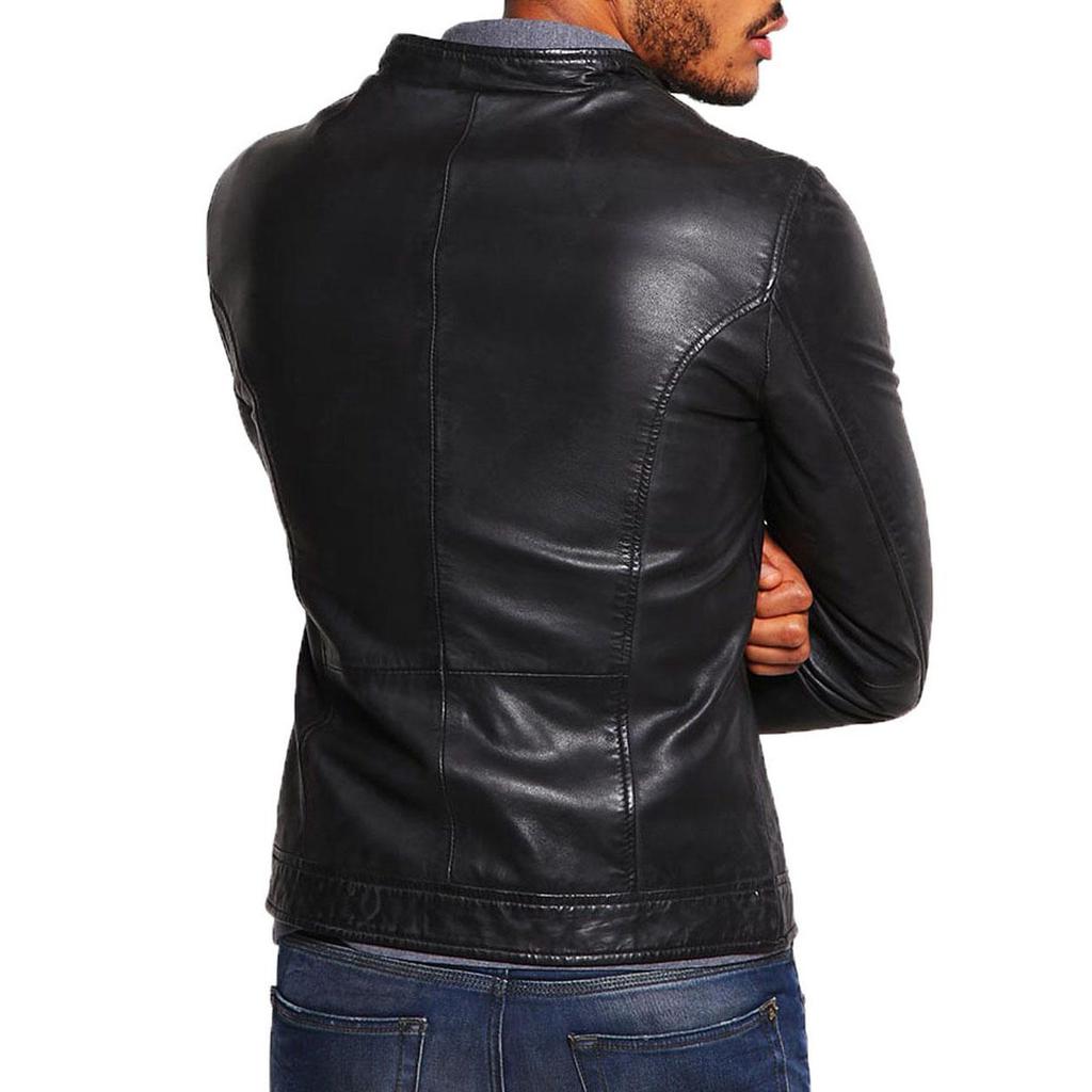 SKINOUTFIT Pánská bunda z pravé jehněčí kůže černá stylová motocyklová bomber biker svrchní oděv MJ 219