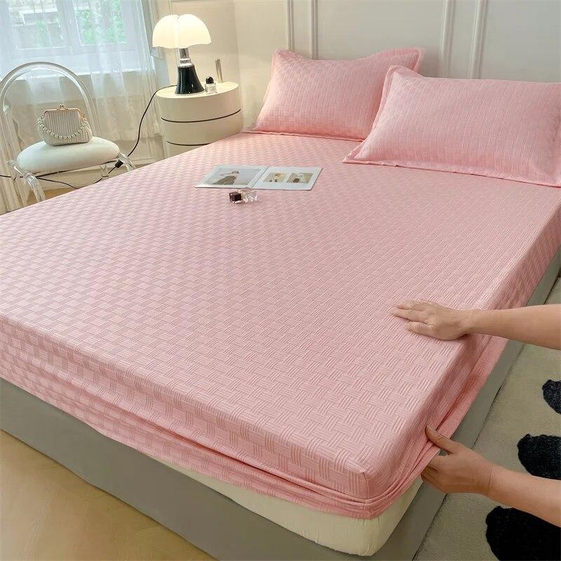 Seersucker Solid Color ochraniacz na materac antypoślizgowy oddychający elastyczny pasek dopasowane prześcieradło pokrycie materaca Topper bez poszewki na poduszkę