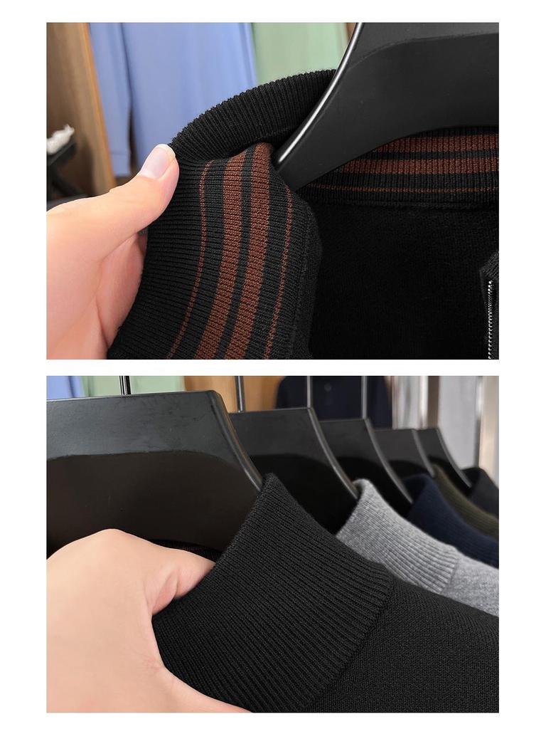 Men's 48-Count Double-Strand Wool Silk 16-Gauge Zipper Sweater Coat, Warm Thickened Knit Cardigan for Autumn/Winter