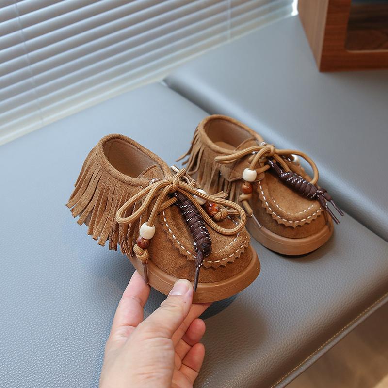 Kids Fringe Moccasins for Girls New Autumn Toddler Walking Loafers Soft Sole Simple Retro School Outdoor Casual Daily Wear