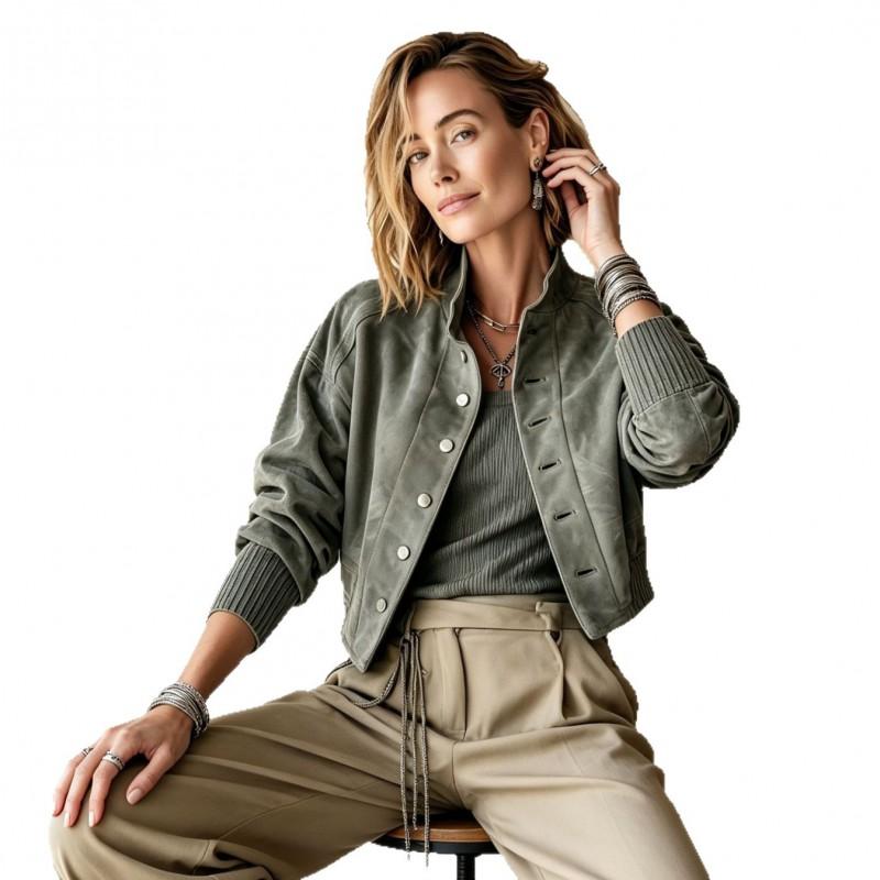 Womens Short Suede Baseball Jacket Loose Fit Casual Outerwear Winter 2026