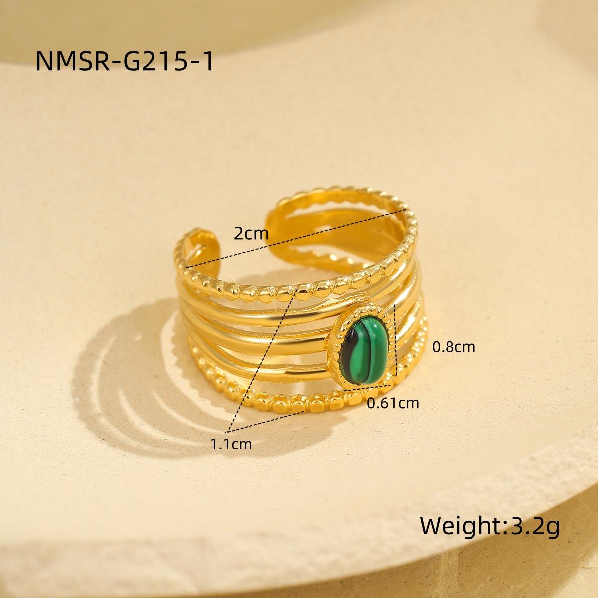 GEMCHIC Women s Vintage Natural Stone Ring Stainless Steel Geometric Open Ring Adjustable