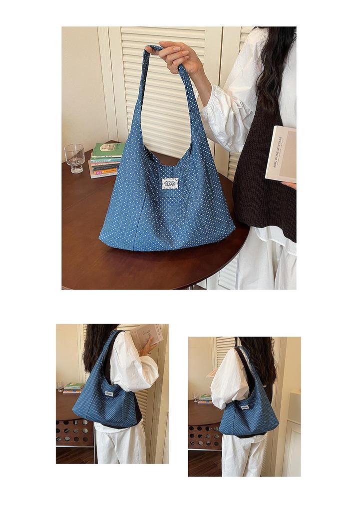 Women's Large Capacity Polka Dot Canvas Tote - Korean Style Commute and School Shoulder Bag