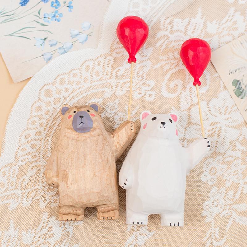 Drewniany Rzemieślniczy Niedźwiedź Trzymający Balon Dekoracja Domu Prezent Dla Dzieci I Przyjaciół