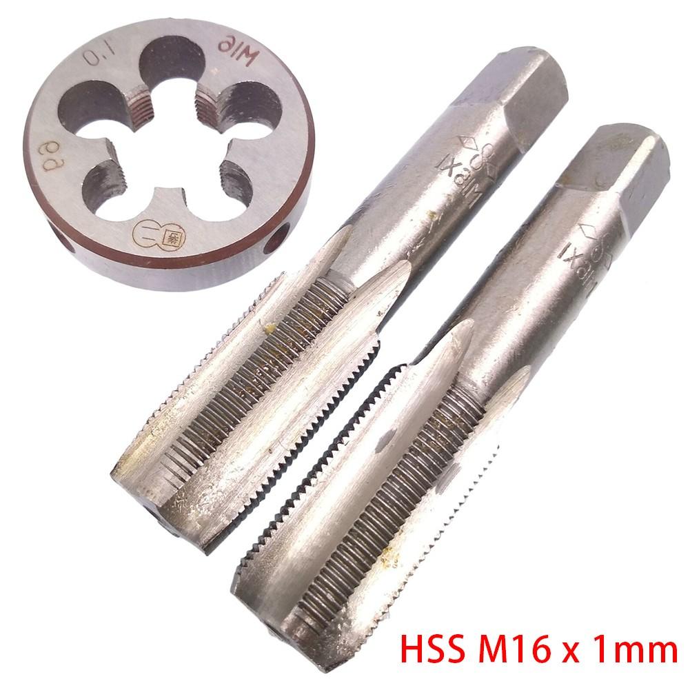 HSS M16 x 1mm kuželový a zástrčkový závitník & M16 x 1mm matricový závit metrický pravý
