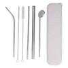 Portable 304 Stainless Steel Drinking Straws Spoon Set Reusable Cocktail Drinking Straws with 2