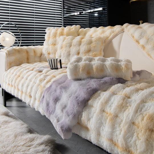 Kaninchen Plüsch Farbverlauf Sofaüberwurf Wohnzimmer Warm Winter Sofahandtuch Universal Rutschfeste Sofadecke Dickes Couchkissen