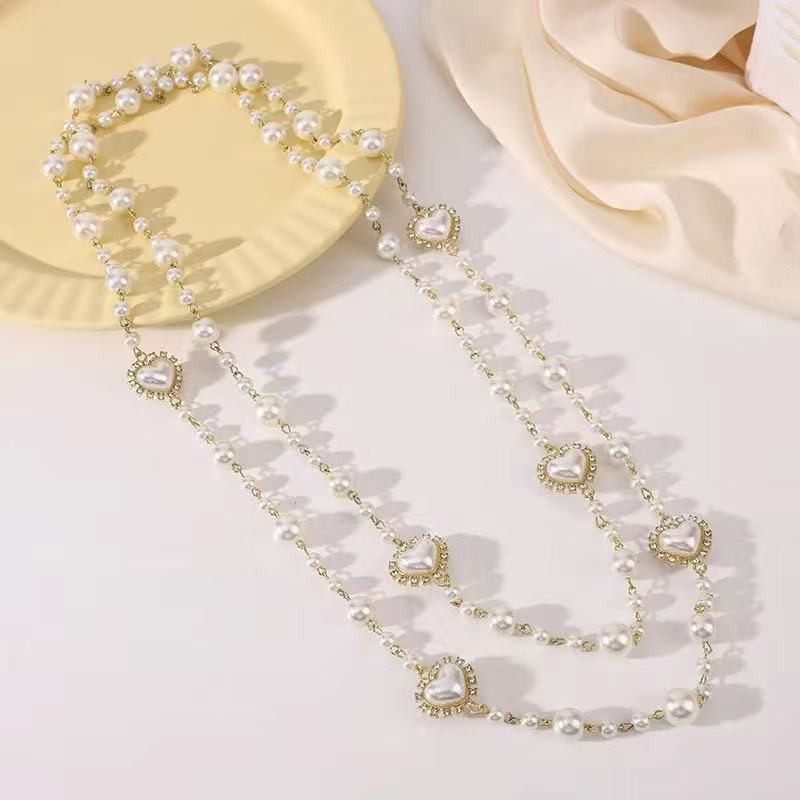 French Luxury Geometric Alloy Necklace With Pearl And Curved Design For Women Summer