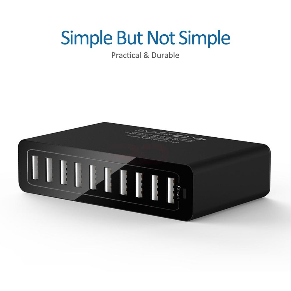 60W USB Charger Station 10 Port Desktop USB Fast Charger for Smart USB Charger for Multiple Devices Smart Phone Tablet Laptop
