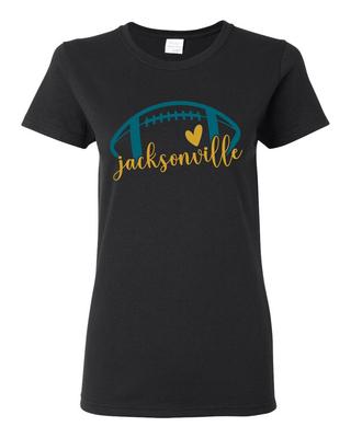 Fan Of Jacksonville Football Yellow and Teal Heart Women TShirt Unisex T-Shirt
