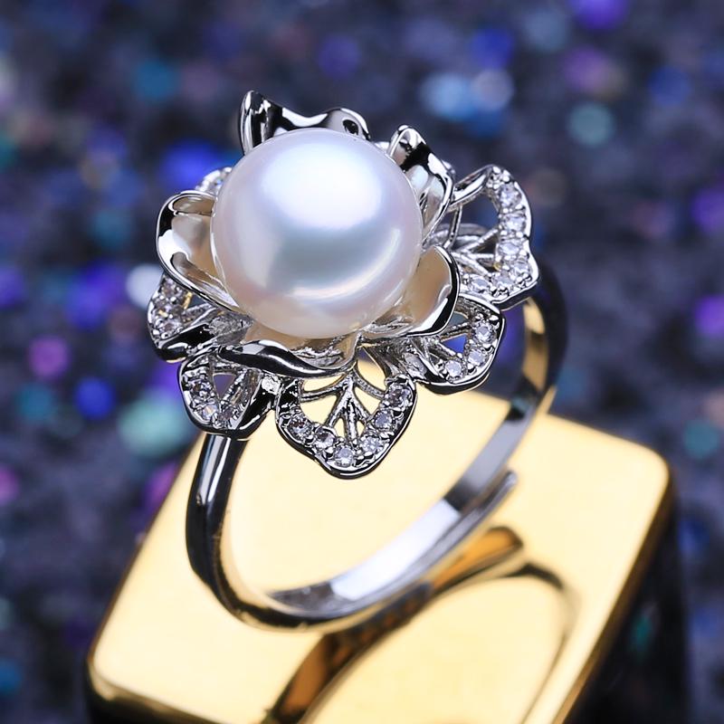 FENASY Natural Freshwater Pearl Rings For Women Cubic Zirconia CZ Wedding Engagement Flower Ring