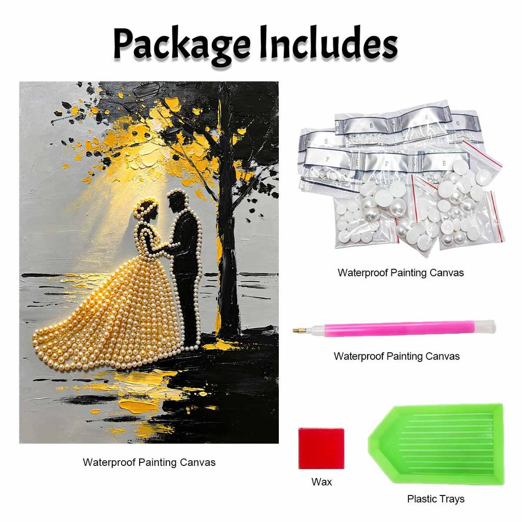 DIY Frameless Pearl Painting Kit Wedding Couple 3D Shiny Bead Art Canvas Relaxing Creative Craft for Home Wall Decor Gift