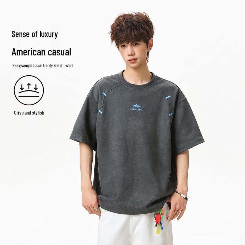 VUUG Men s Retro Embroidered Spliced Short Sleeve T-Shirt 2XL